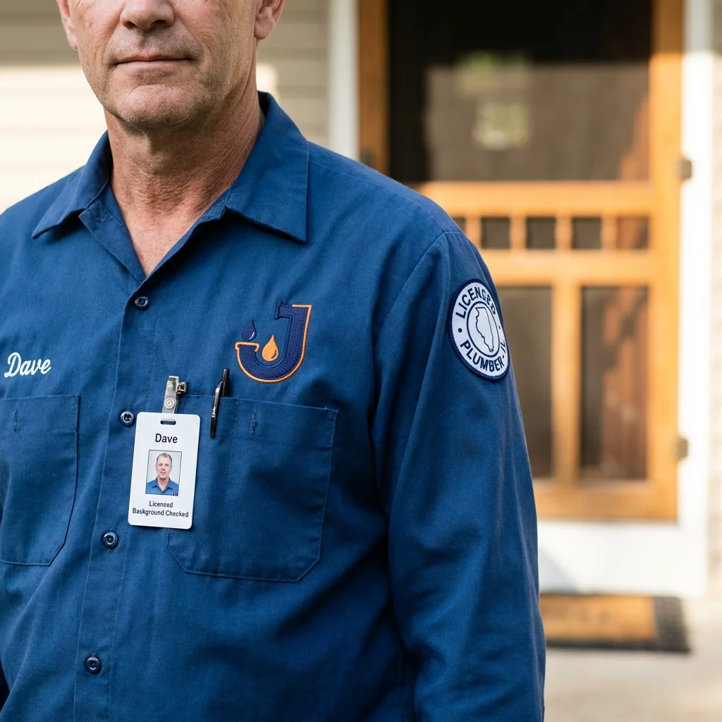 Licensed plumber showing ID badge in Cottage Grove, OR