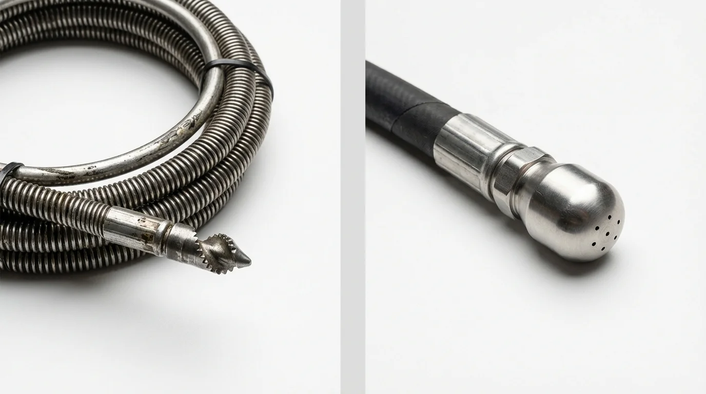 Drain snake cable and hydro jetting nozzle used for drain cleaning in Cottage Grove, OR