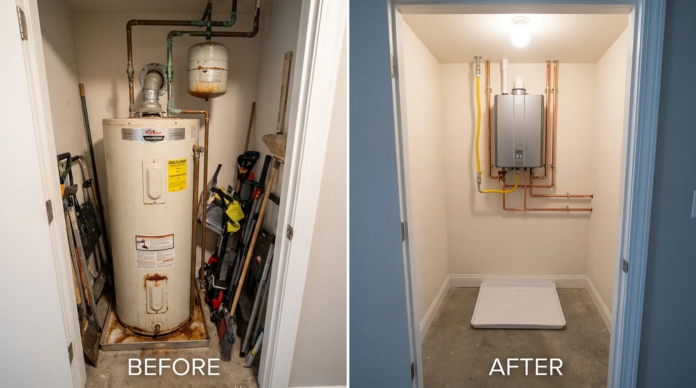 Tank water heater versus wall-mounted tankless unit comparison for Cottage Grove, OR homeowners